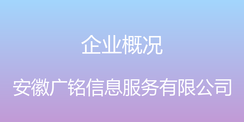 企业概况 - 安徽广铭信息服务有限公司